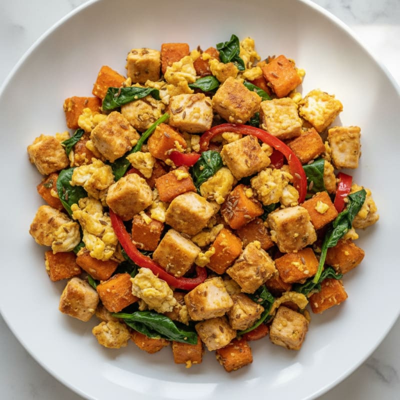Egg and Chicken Veggie Scramble with Sweet Potato