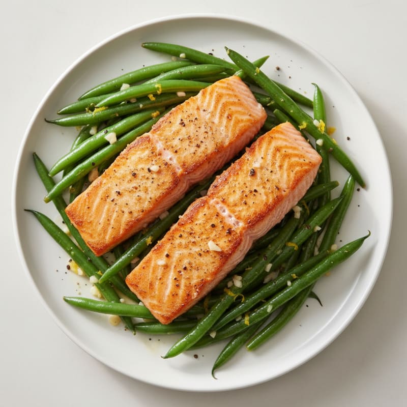 Golden Pan-Seared Salmon with Zesty Green Beans