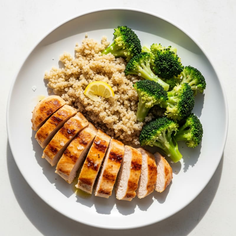 Grilled Chicken Breast with Quinoa and Steamed Broccoli
