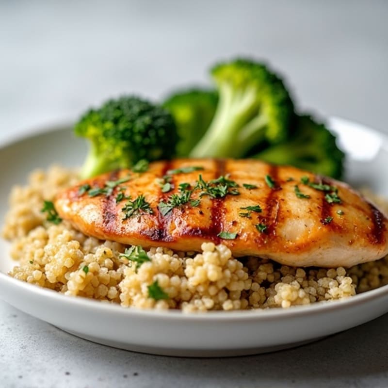 Grilled Chicken Breast with Quinoa and Roasted Broccoli