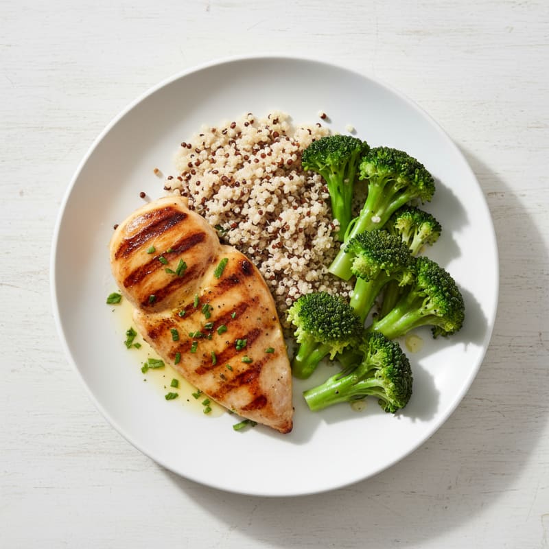 Grilled Chicken Breast with Quinoa and Steamed Broccoli