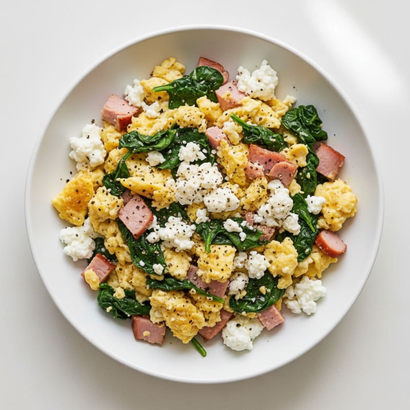 Cottage Cheese Egg Scramble with Spinach and Smoked Turkey