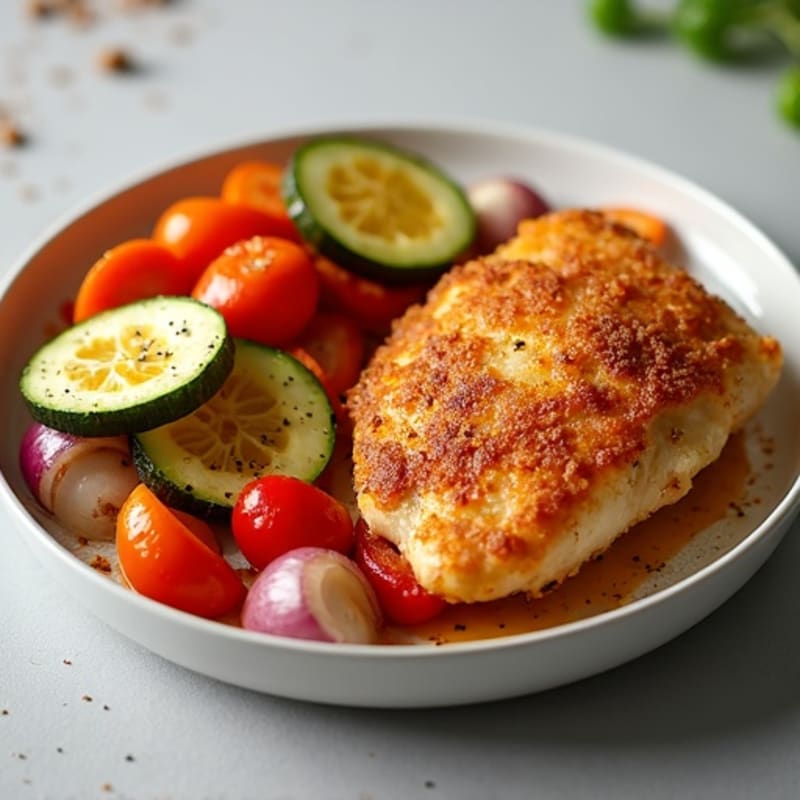 Crispy Buttermilk Baked Chicken with Roasted Vegetables