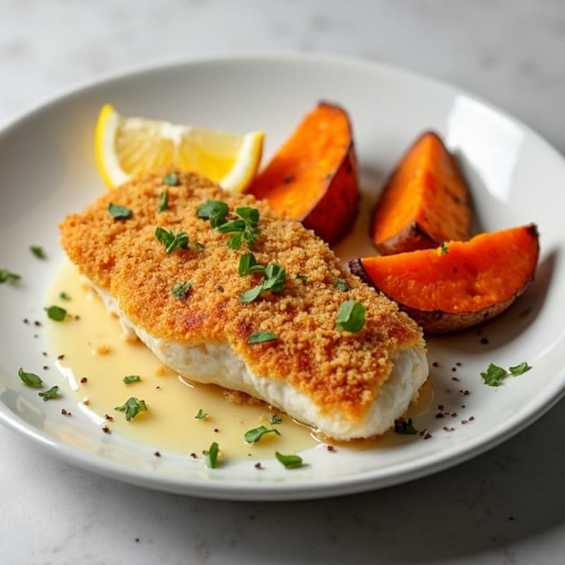 Crispy Baked Cod with Sweet Potato Wedges