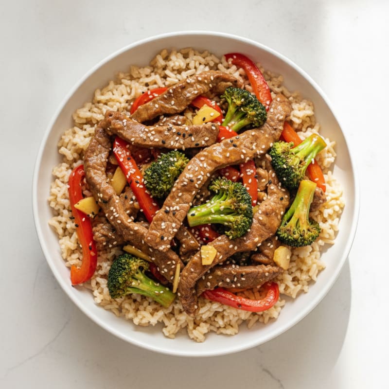 Lean Beef Stir-Fry with Bell Peppers and Brown Rice