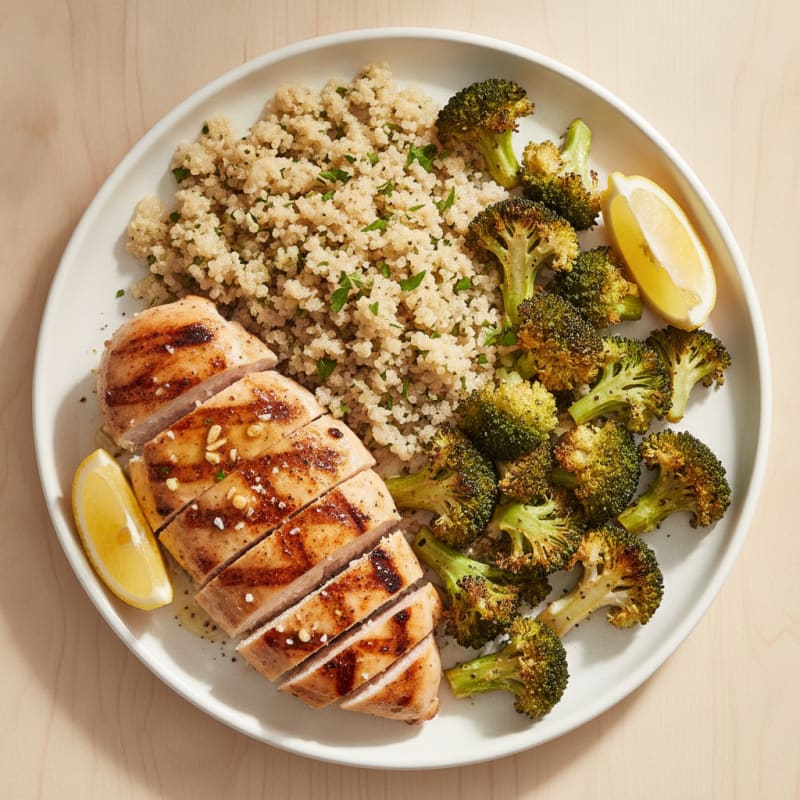 Grilled Chicken Breast with Quinoa and Roasted Broccoli