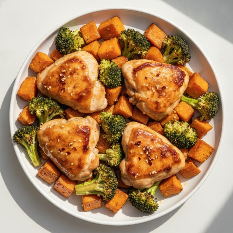 Sheet Pan Honey-Garlic Chicken Thighs with Roasted Broccoli
