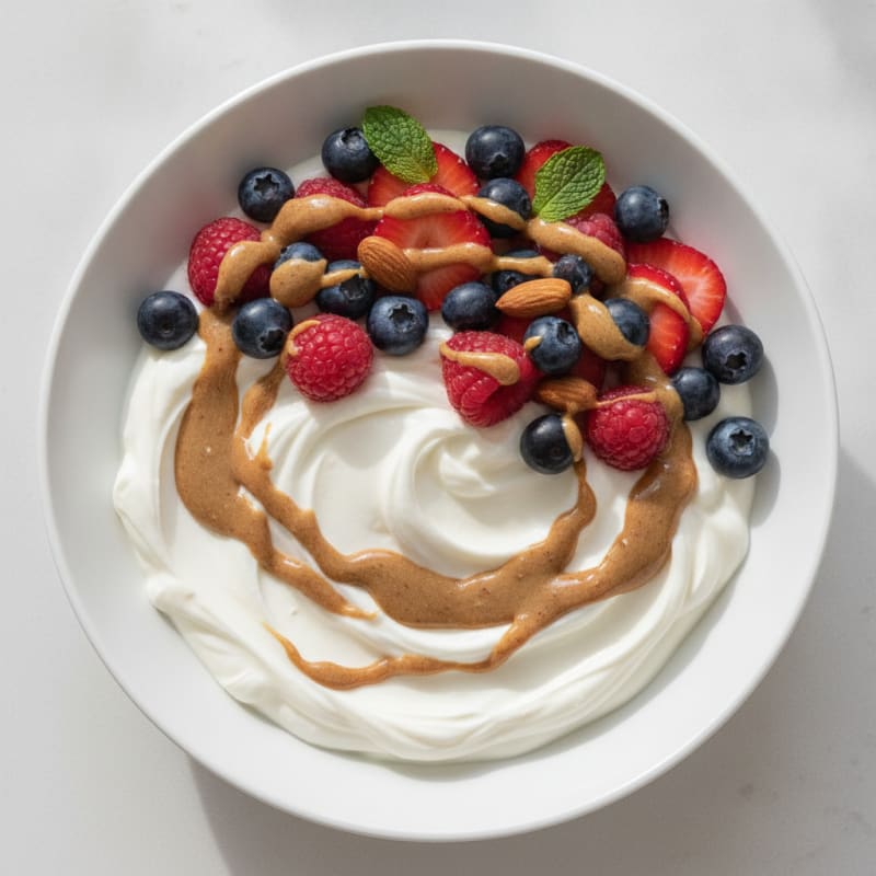 Greek Yogurt Protein Parfait with Mixed Berries and Almond Butter