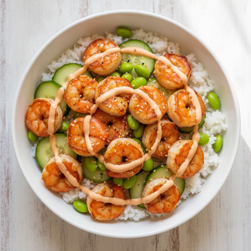Spicy Shrimp and Edamame Rice Bowl