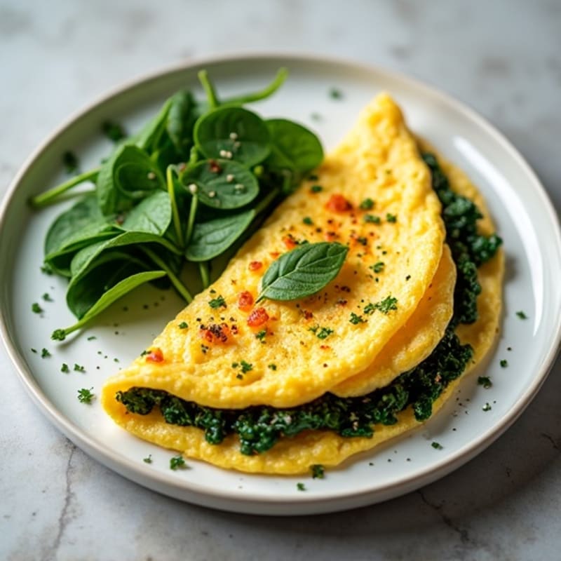 Fluffy Egg White Omelet with Fresh Herbs and Sautéed Spinach