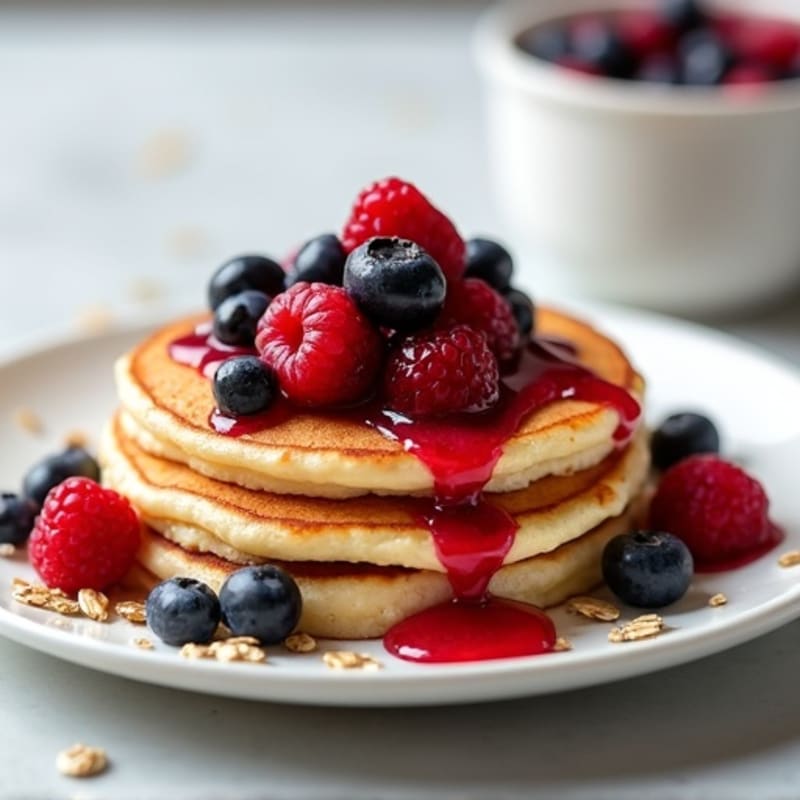 Fluffy Protein Pancakes with Berry Compote