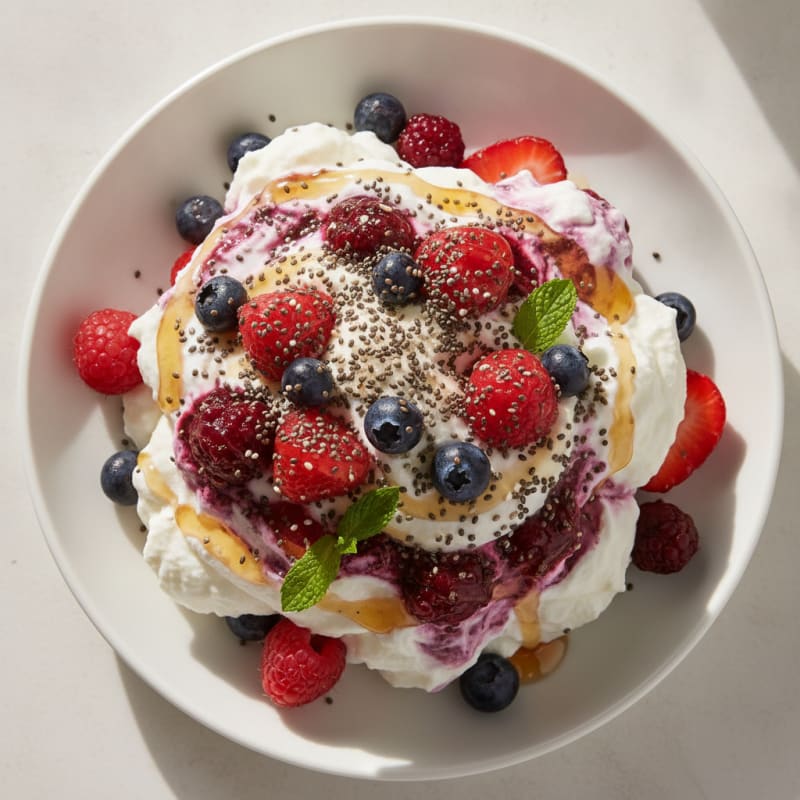 Greek Yogurt Protein Mousse with Mixed Berries