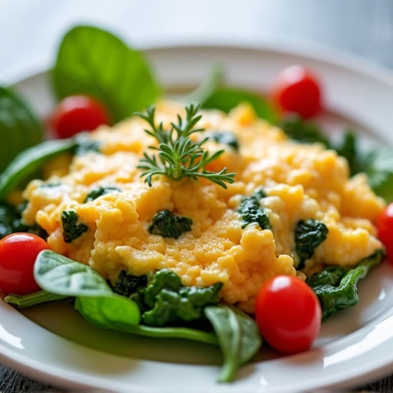 Egg White and Cottage Cheese Scramble with Spinach and Cherry Tomatoes