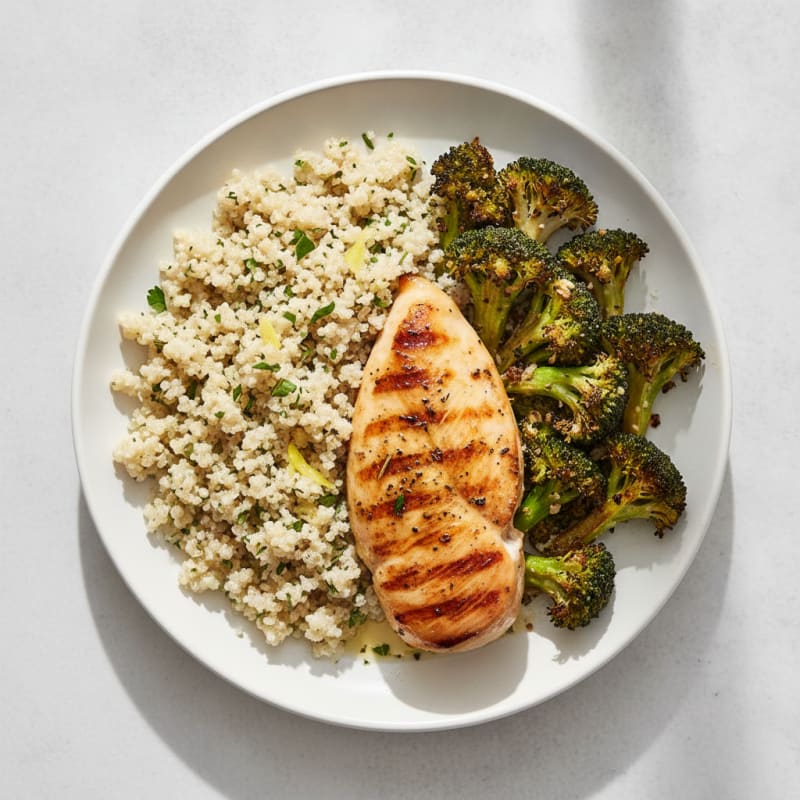 Grilled Chicken Breast with Quinoa and Roasted Broccoli