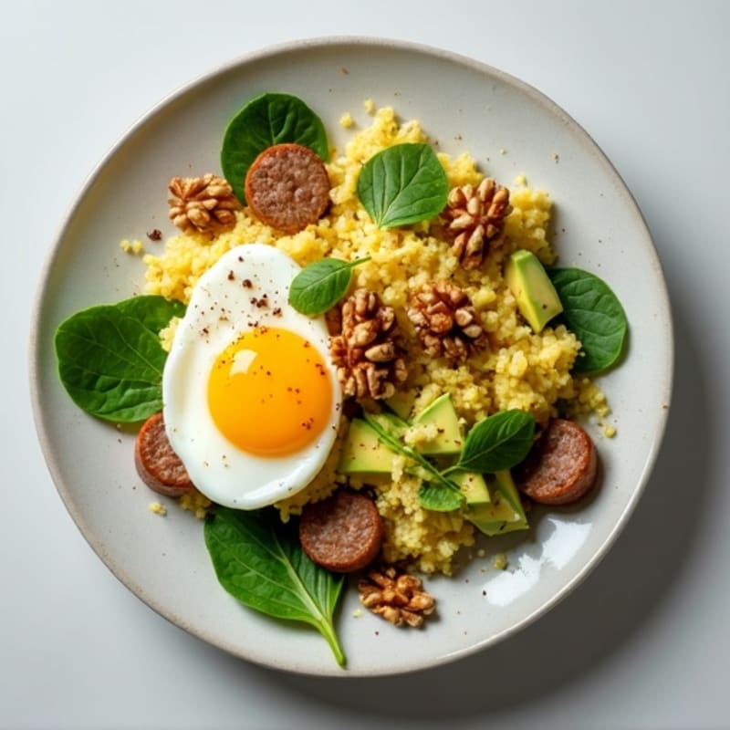 Egg White Scramble with Turkey Sausage and Spinach