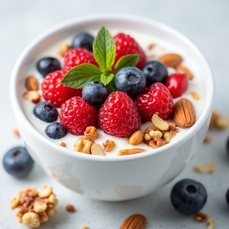 Creamy Greek Yogurt with Fresh Berries and Crunchy Nuts