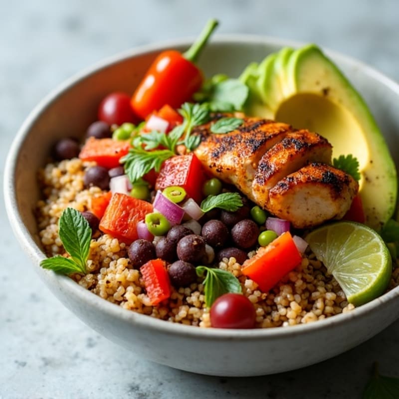 Spicy Black Bean Quinoa Bowl with Lime Avocado
