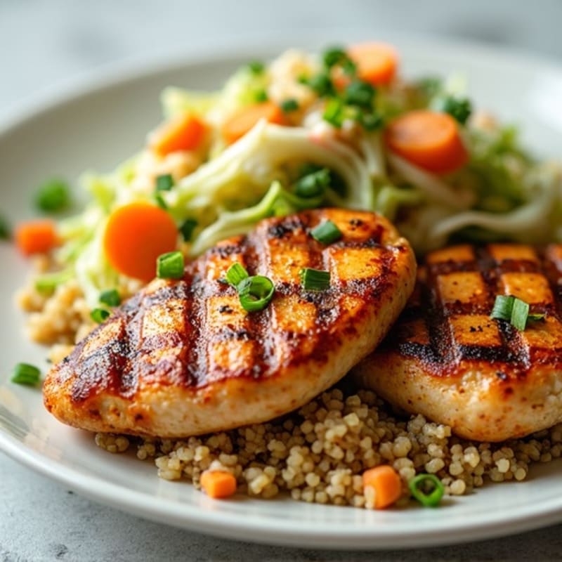 Grilled Chicken Breast with Crunchy Cabbage Slaw and Quinoa