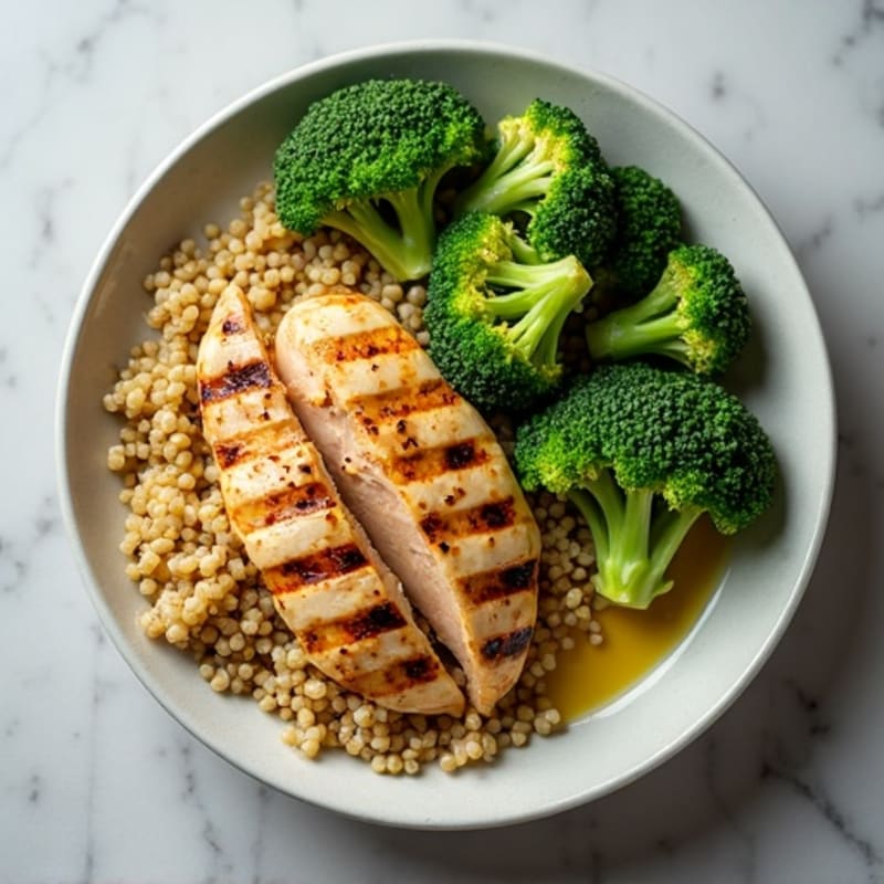 Grilled Chicken Breast with Quinoa and Steamed Broccoli