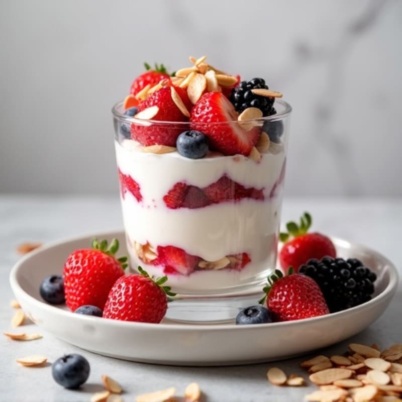 Greek Yogurt Protein Parfait with Mixed Berries and Almonds