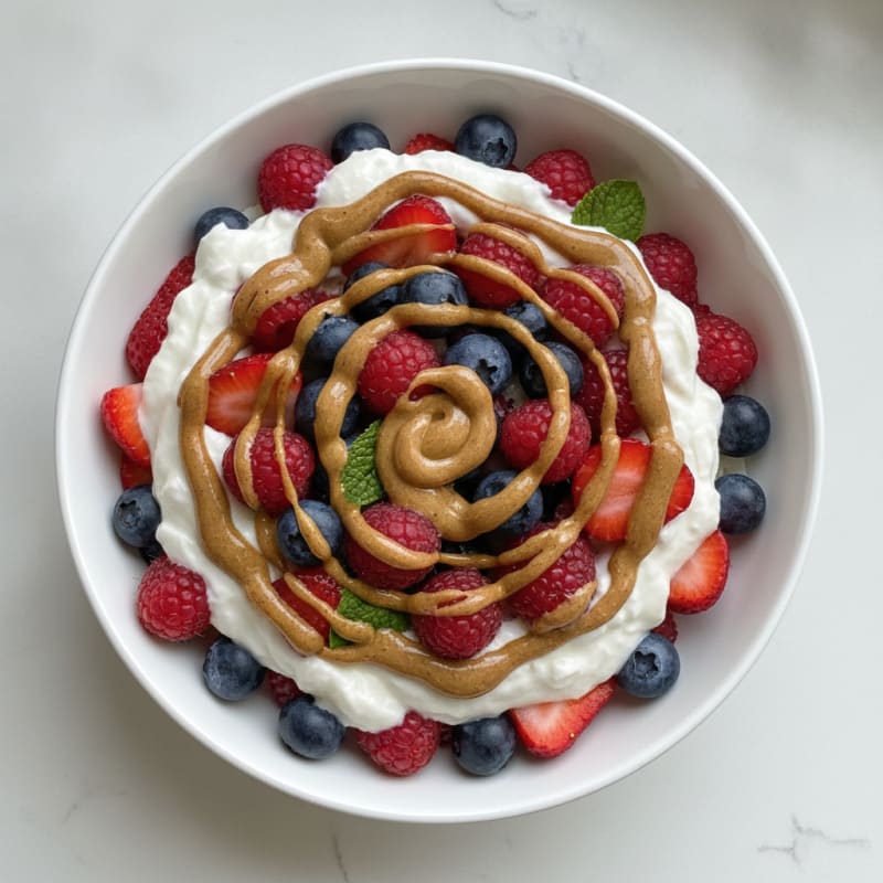 Greek Yogurt Protein Parfait with Mixed Berries and Almond Butter