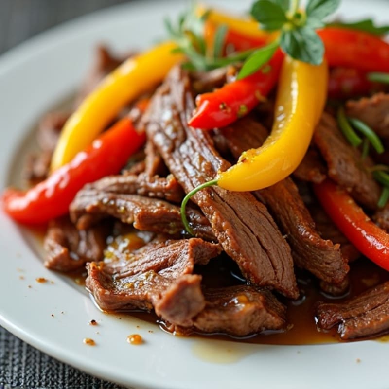 Tender Shredded Flank Steak with Bell Peppers