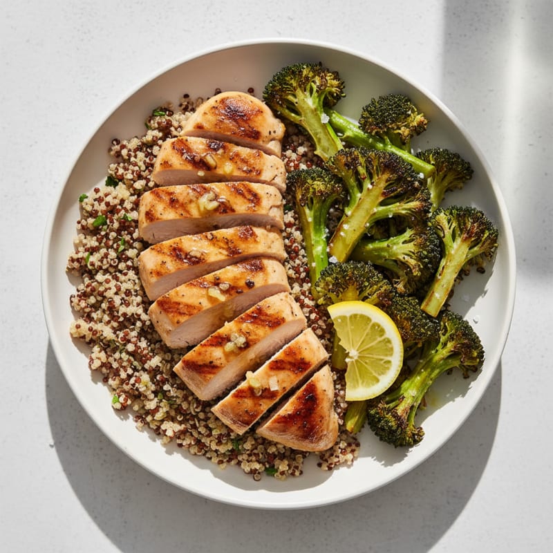Grilled Chicken Breast with Quinoa and Roasted Broccoli