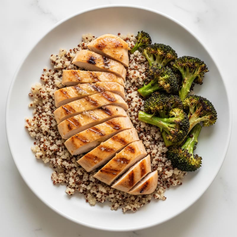 Grilled Chicken Breast with Quinoa and Roasted Broccoli