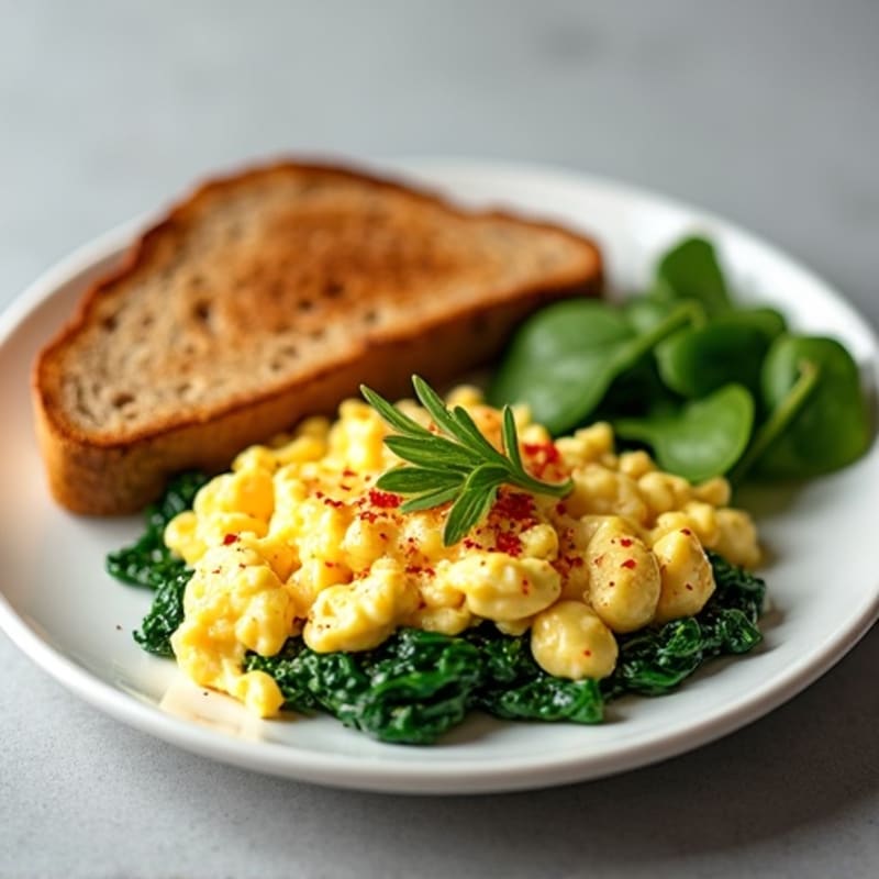 Egg White Scramble with Turkey Sausage and Sautéed Spinach