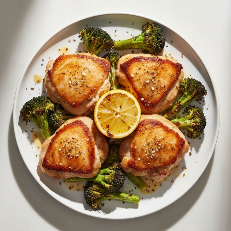 Seared Chicken Thighs with Roasted Broccoli