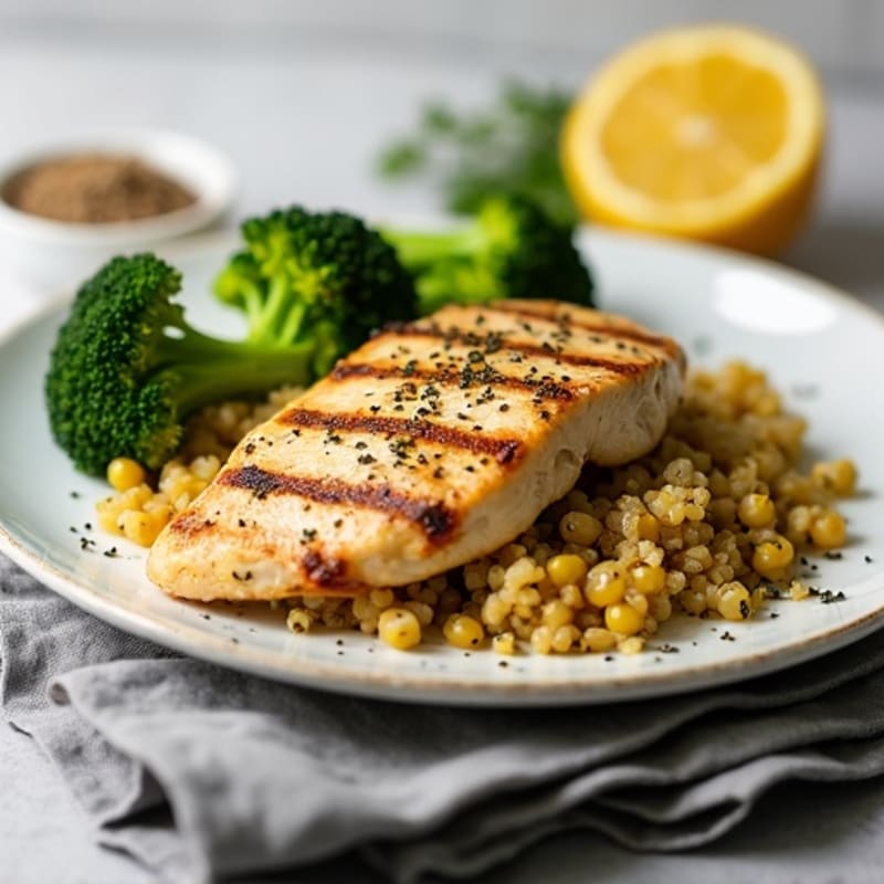 Grilled Chicken Breast with Quinoa and Roasted Broccoli
