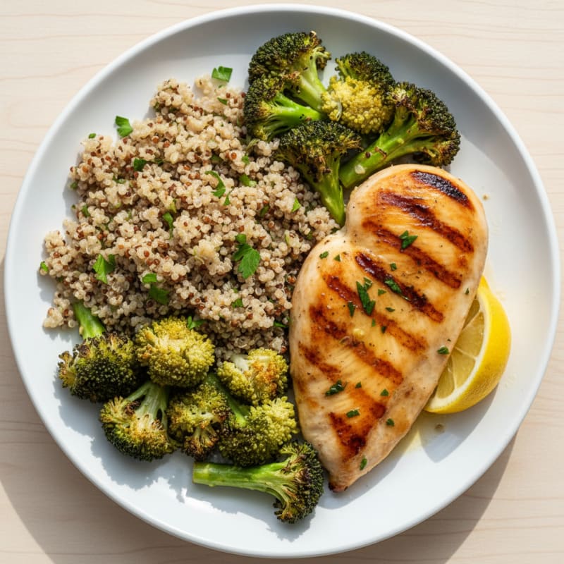 Grilled Chicken Breast with Roasted Broccoli and Quinoa