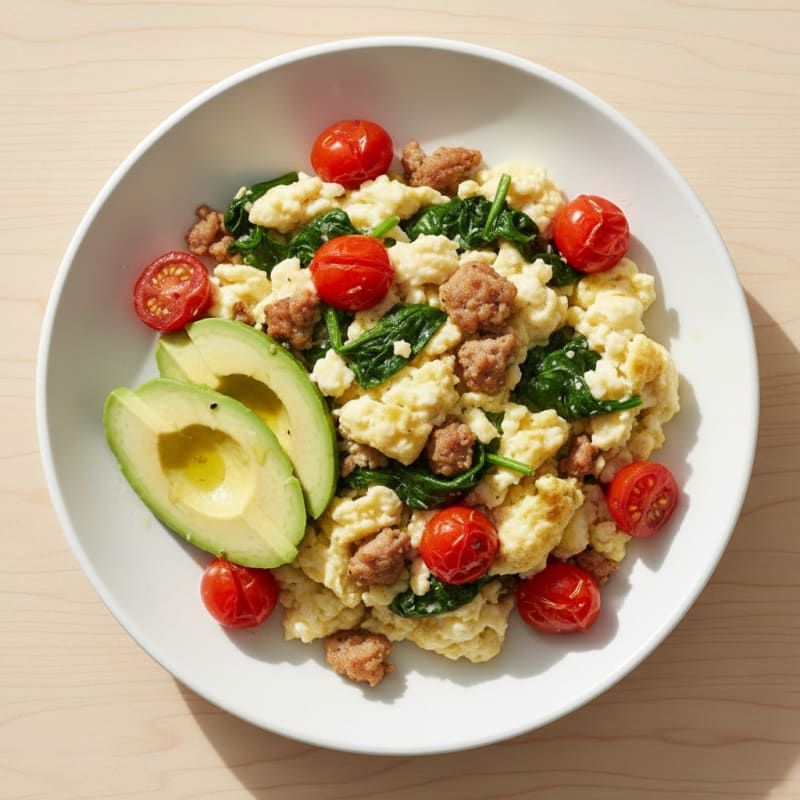 Egg White Scramble with Spinach and Turkey Sausage