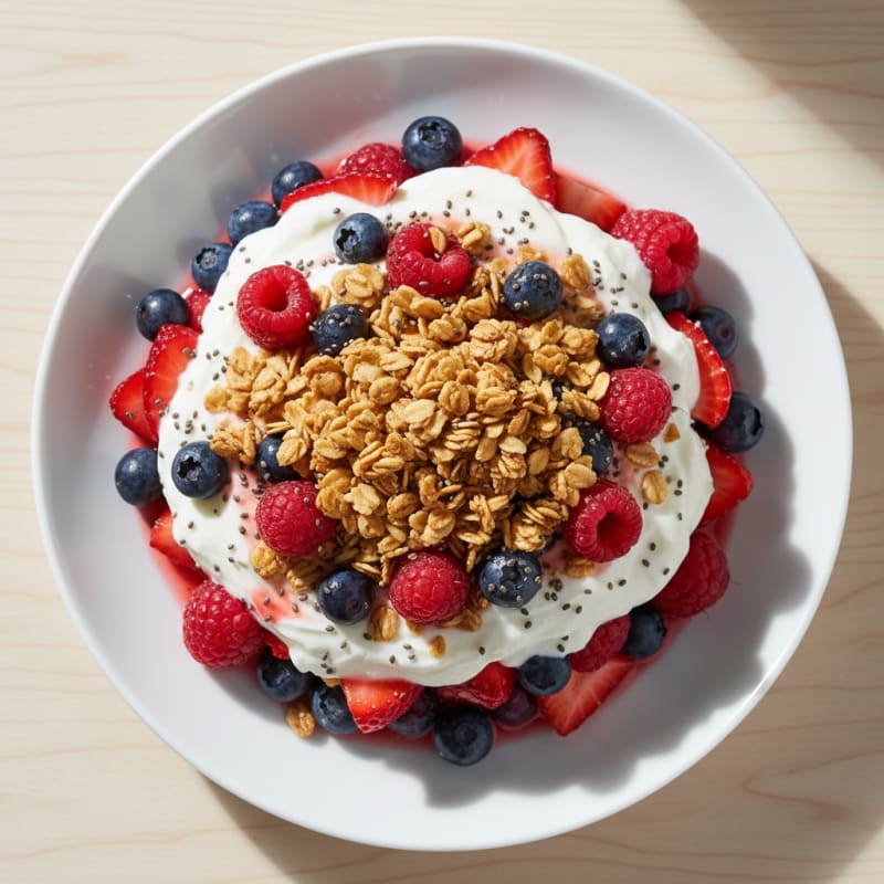 Greek Yogurt Parfait with Mixed Berries and Protein Granola