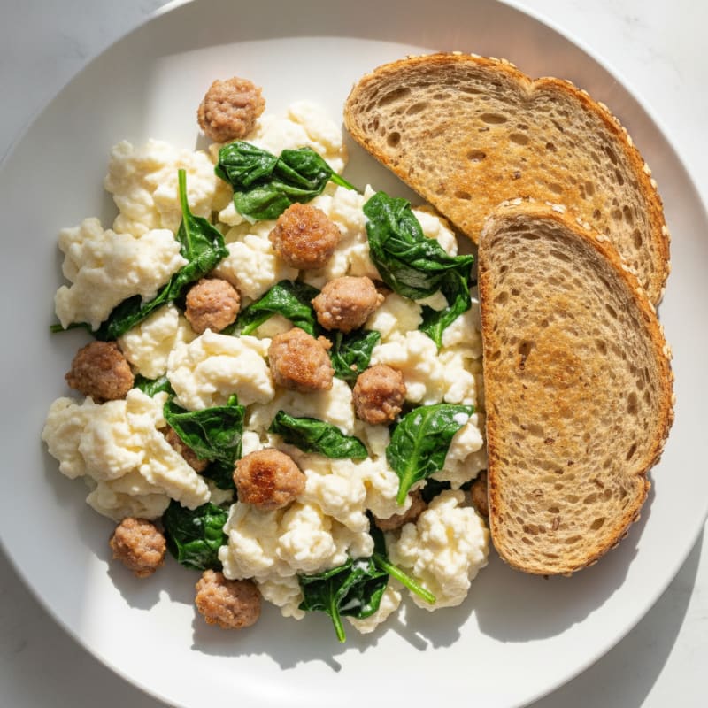 Egg White and Turkey Sausage Scramble with Spinach