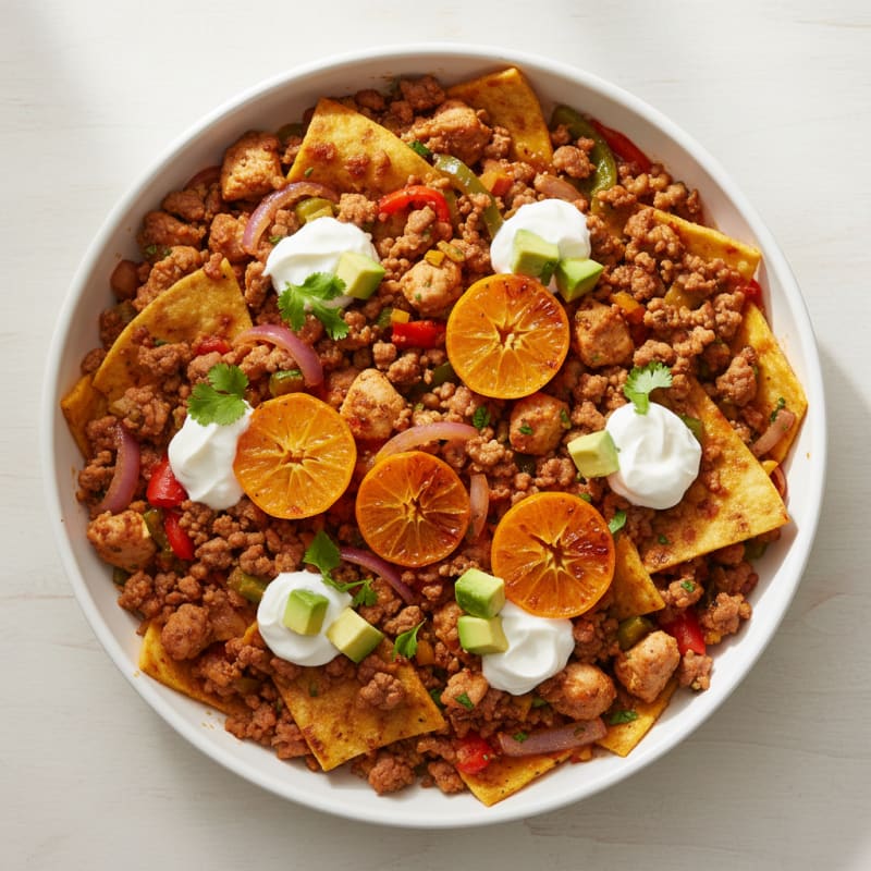Ground Pork and Chicken Tortilla Skillet with Roasted Clementines