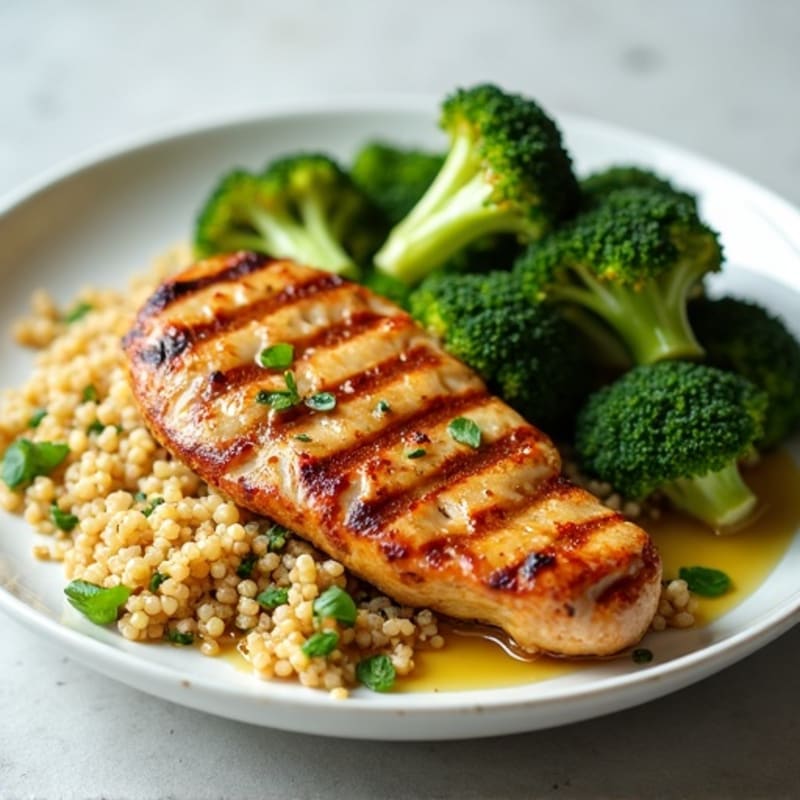 Grilled Chicken Breast with Quinoa and Roasted Broccoli