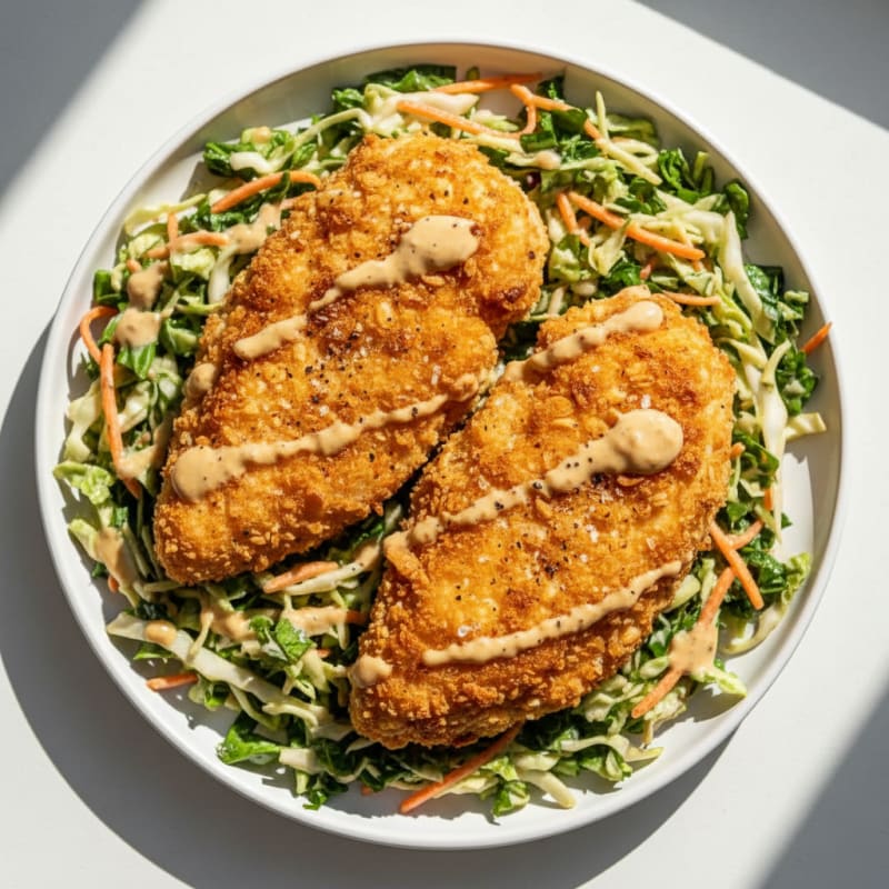 Crispy Buttermilk Fried Chicken with Zesty Slaw