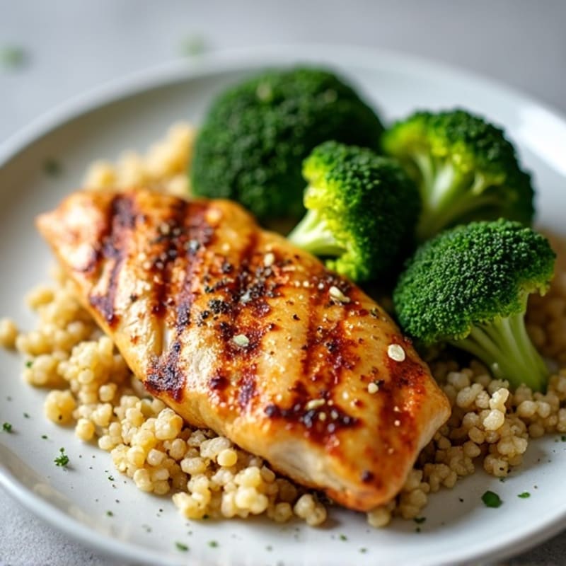 Grilled Chicken Breast with Quinoa and Roasted Broccoli