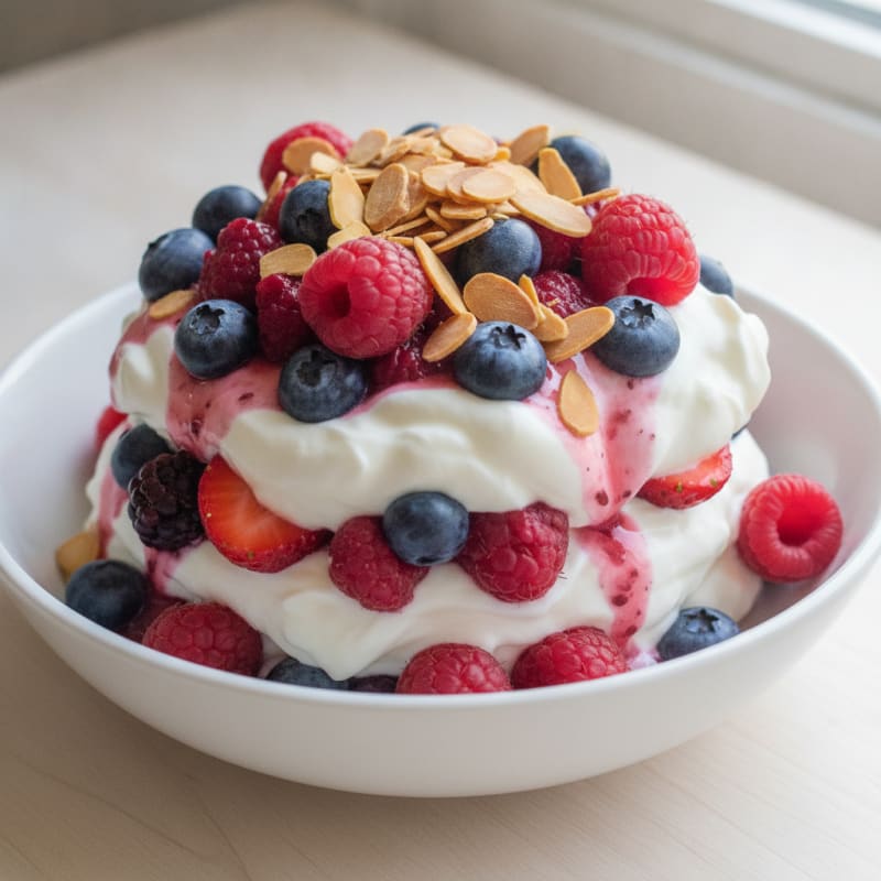 Greek Yogurt Protein Parfait with Mixed Berries and Almonds