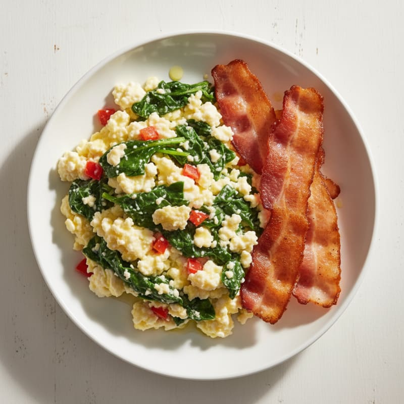 Cottage Cheese Scramble with Spinach and Turkey Bacon