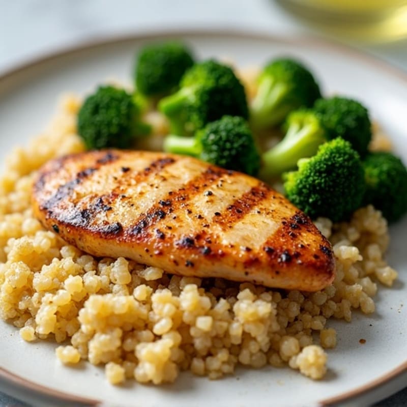 Grilled Chicken Breast with Quinoa and Roasted Broccoli