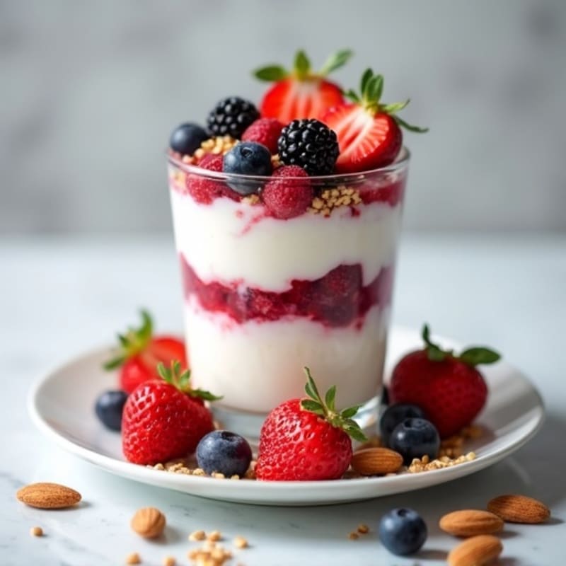 Greek Yogurt Protein Parfait with Mixed Berries and Almonds