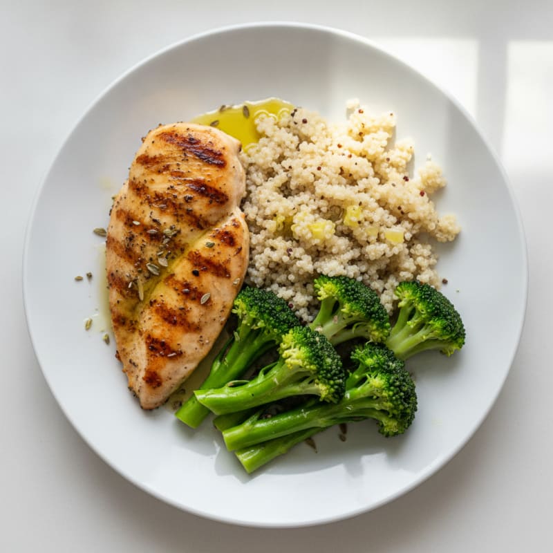 Grilled Chicken Breast with Quinoa and Steamed Broccoli