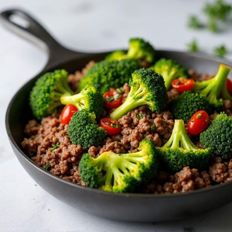 Lean Ground Beef and Crispy Roasted Broccoli Skillet
