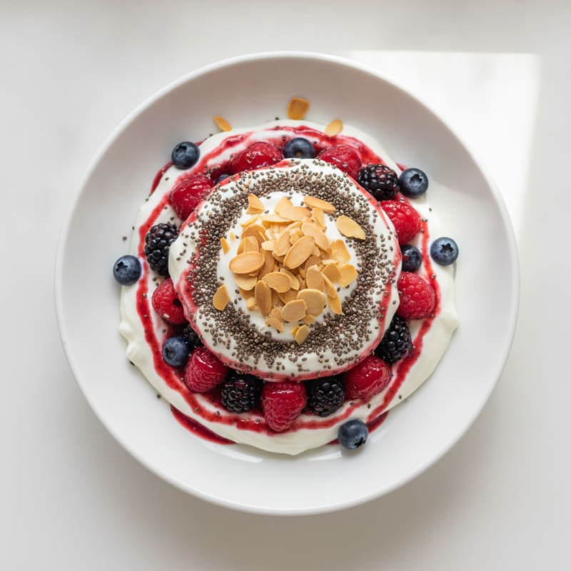 High-Protein Greek Yogurt Parfait with Mixed Berries and Chia Seeds