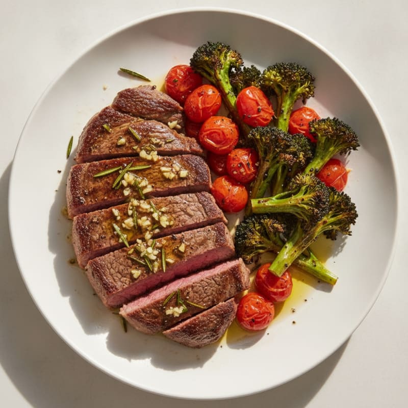 Herb-Seared Beef Steak with Roasted Broccoli