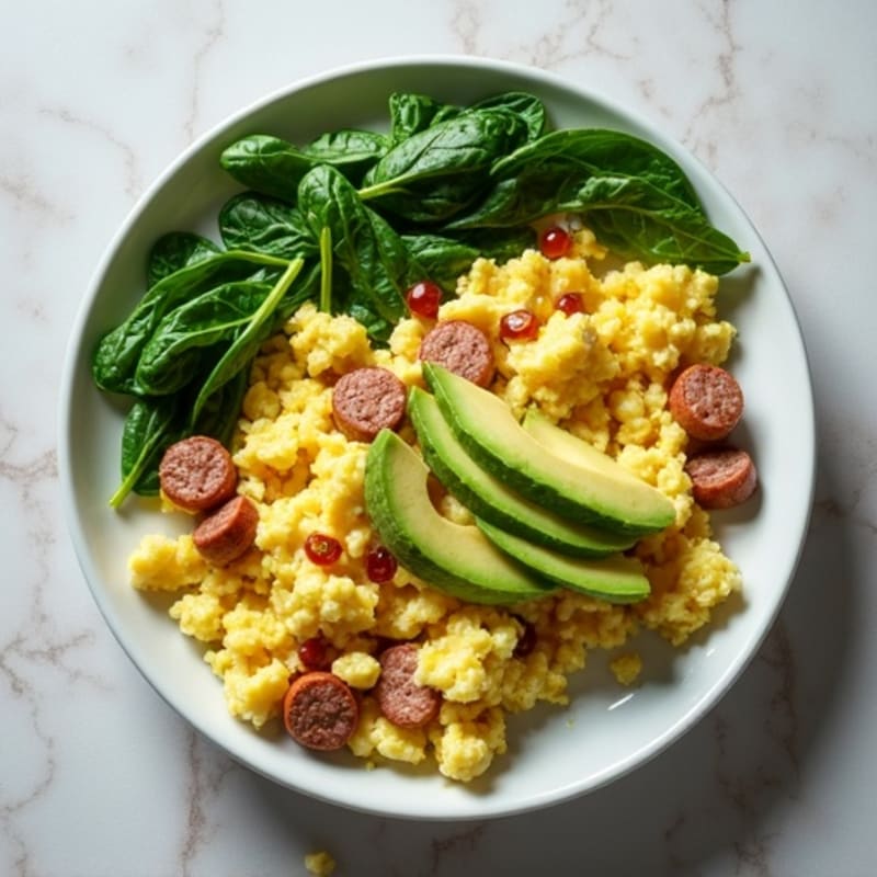 Egg White Scramble with Turkey Sausage and Spinach
