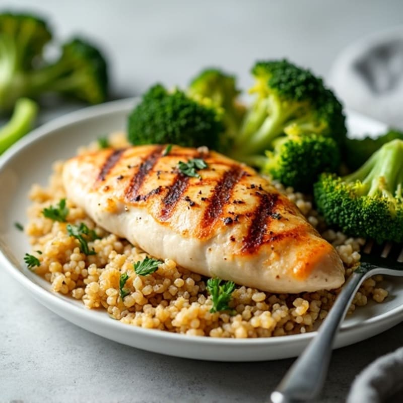 Grilled Chicken Breast with Roasted Broccoli and Quinoa