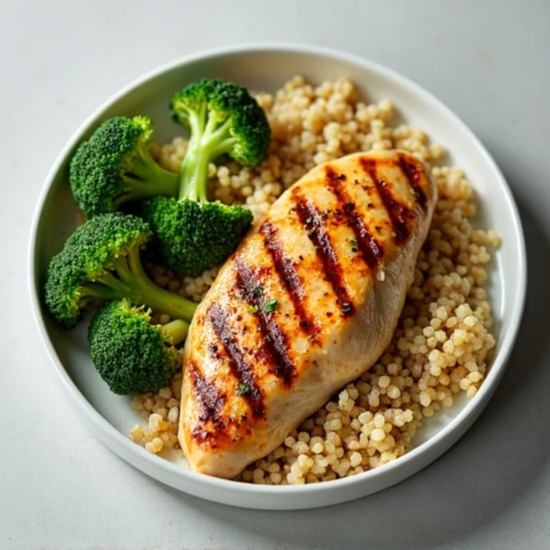 Grilled Chicken Breast with Quinoa and Roasted Broccoli